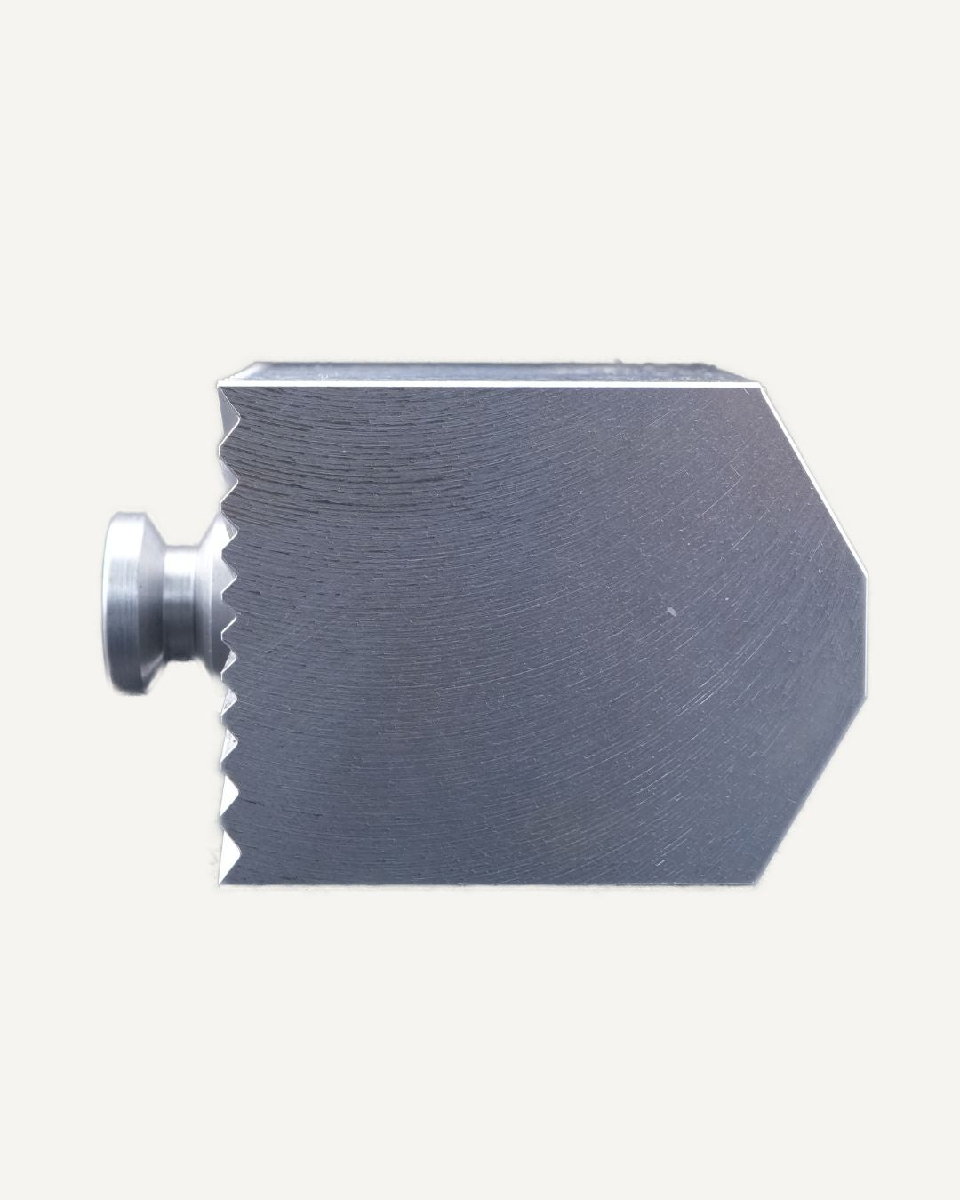 Tiger Jaws 50mm chamfer soft jaw showing serrated edge and case-hardened spigot